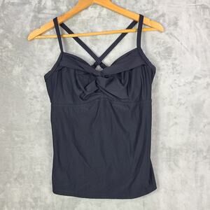 Athleta Black Twist Up Tankini Swim Top Removable Pads Adj Straps Size 36 B/C